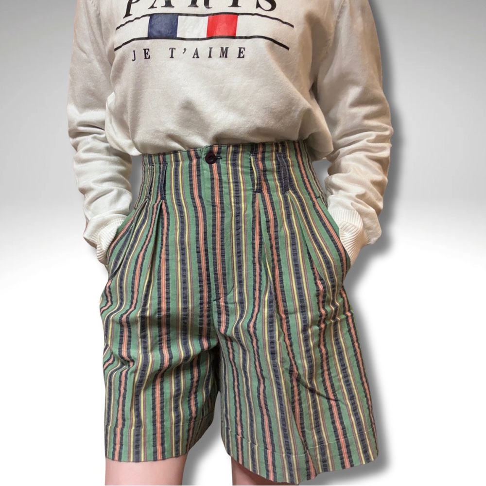 Vintage High Rise Striped Hong Kong Cotton Blend Shorts 8